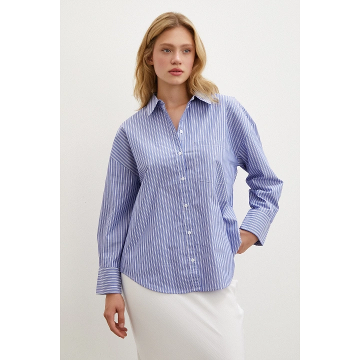 Çizgili Gömlek Mavi