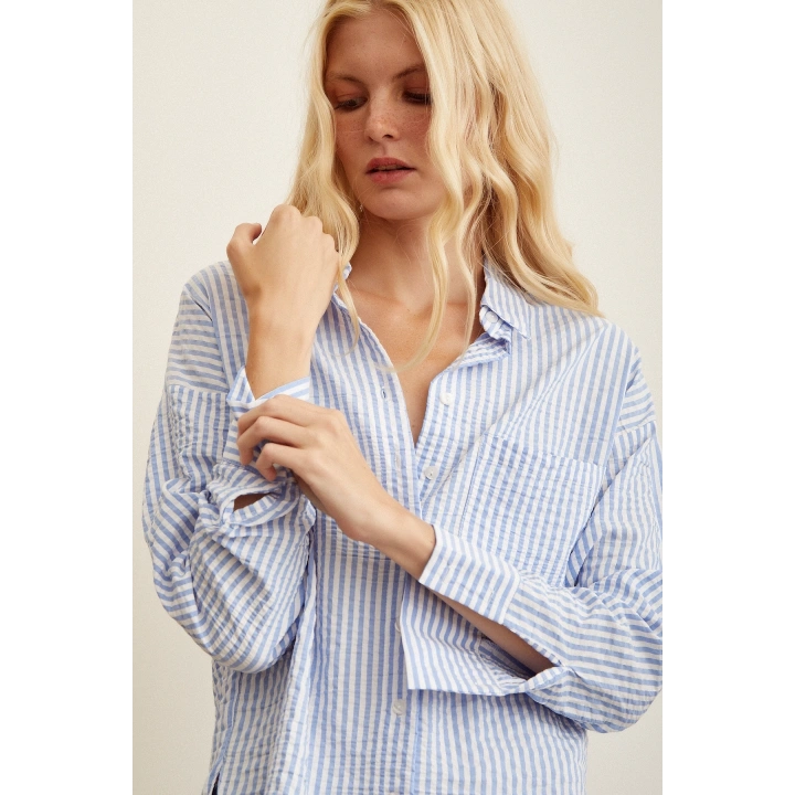 Çizgili Gömlek Mavi