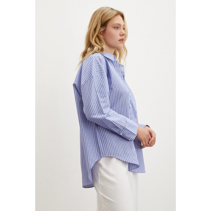 Çizgili Gömlek Mavi