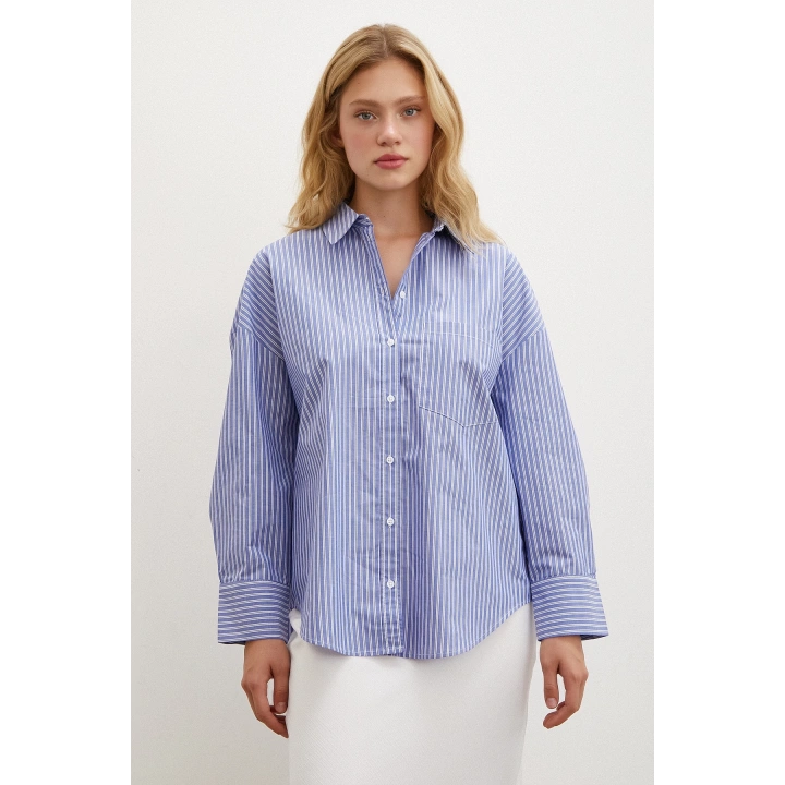 Çizgili Gömlek Mavi