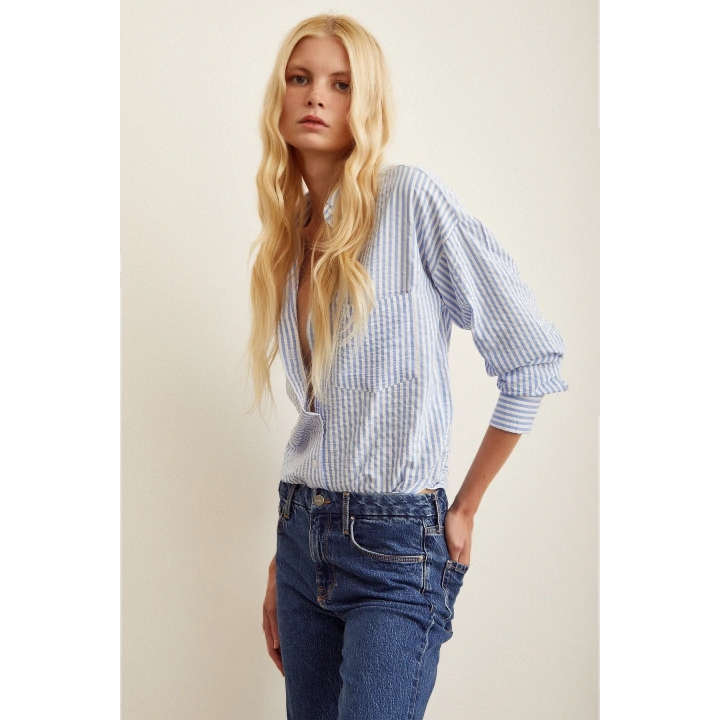 Çizgili Gömlek Mavi