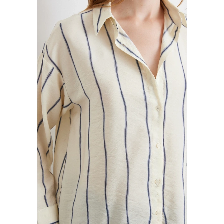 Çizgili Modal Gömlek İndigo