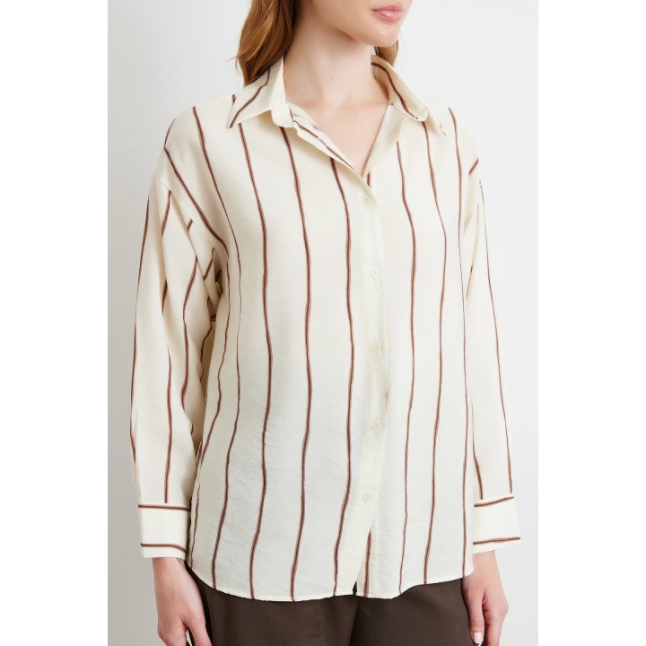 Çizgili Modal Gömlek Kahve