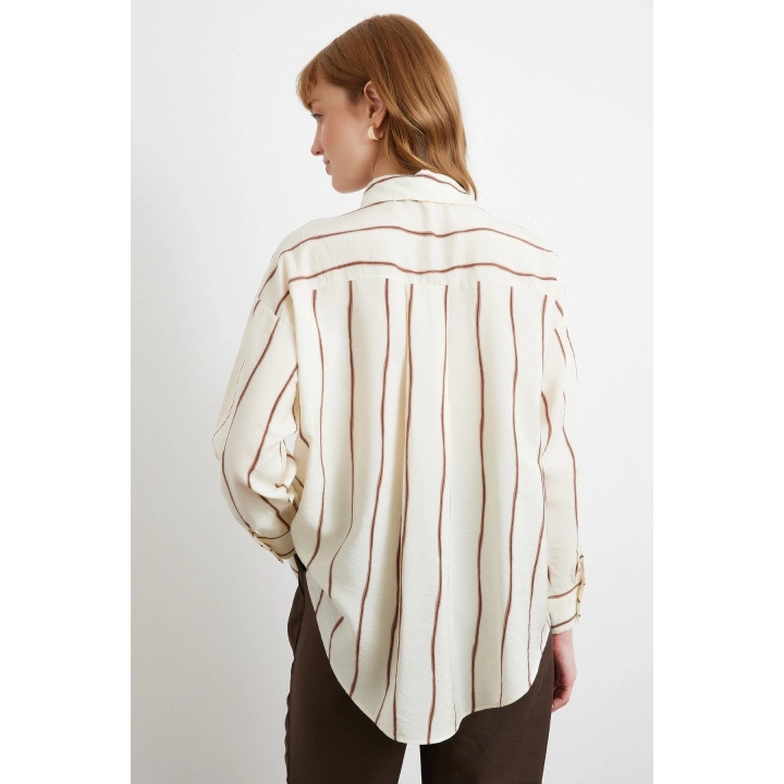 Çizgili Modal Gömlek Kahve
