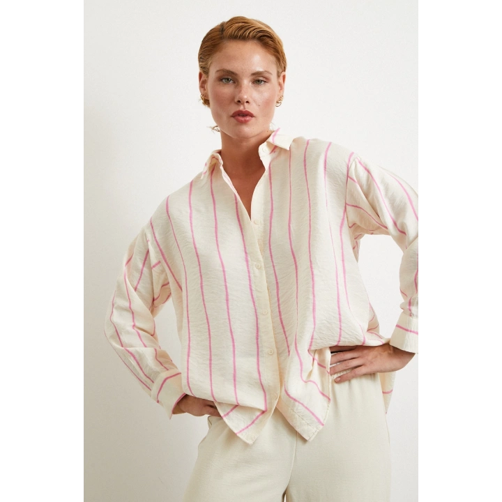 Çizgili Modal Gömlek Pembe
