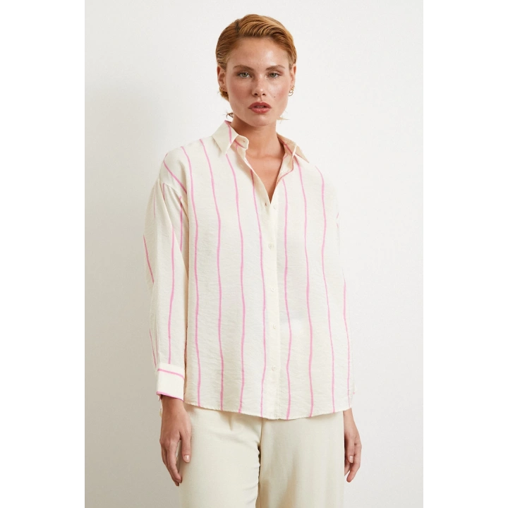 Çizgili Modal Gömlek Pembe