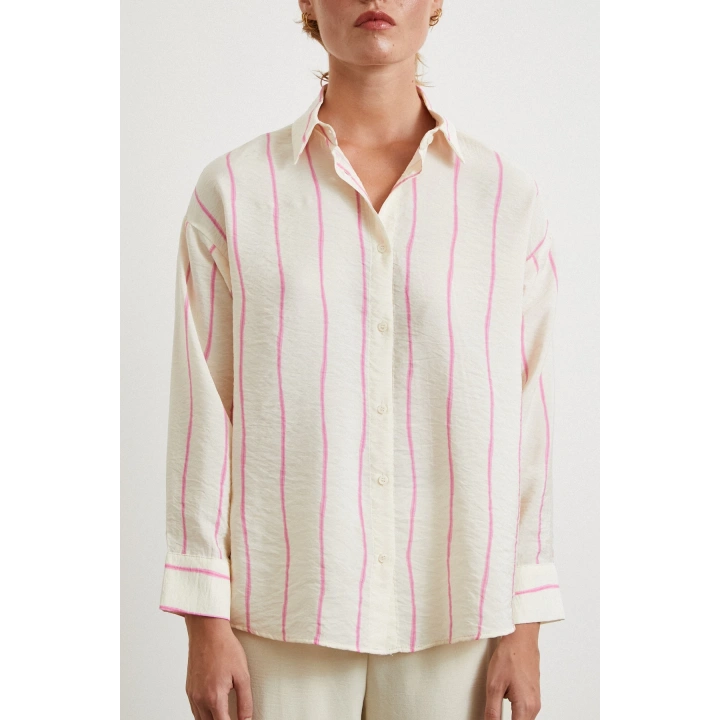 Çizgili Modal Gömlek Pembe