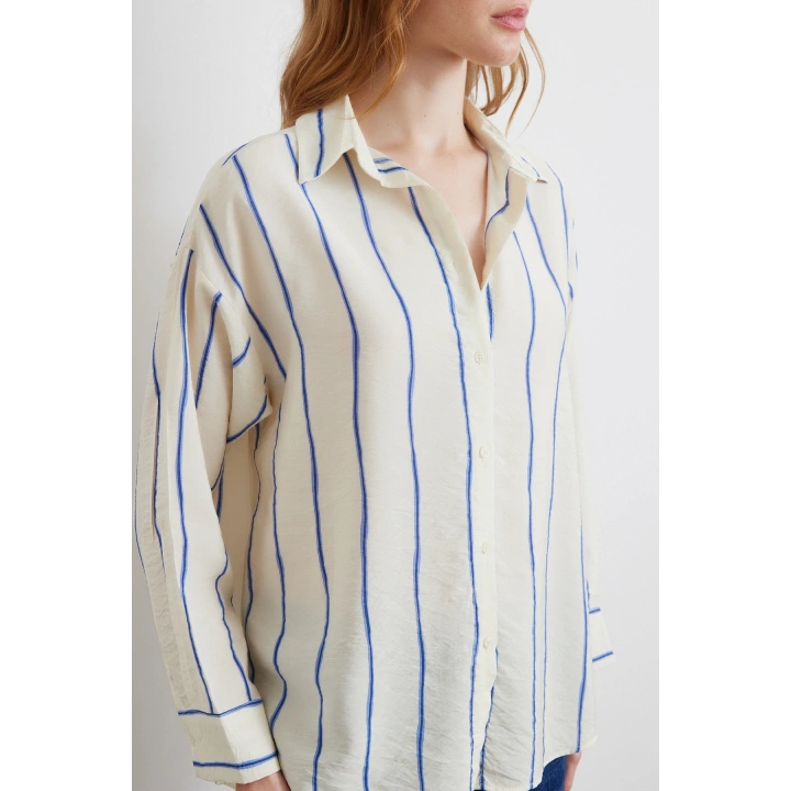 Çizgili Modal Gömlek Saks