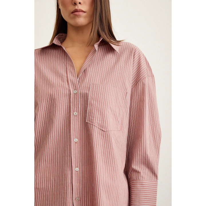 Çizgili Oversize Gömlek Gül Kurusu