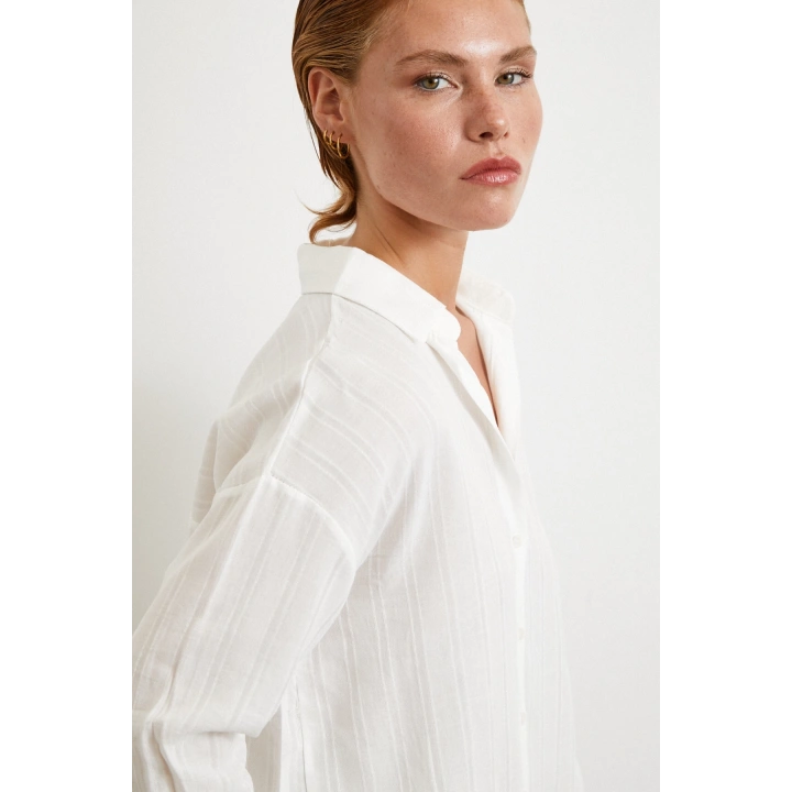 Çizgili Pamuk Gömlek Beyaz