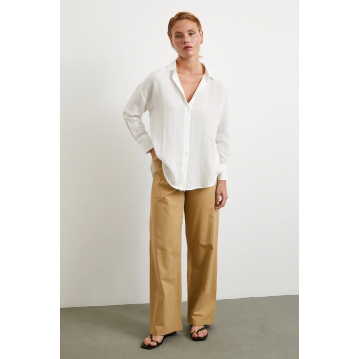 Çizgili Pamuk Gömlek Beyaz