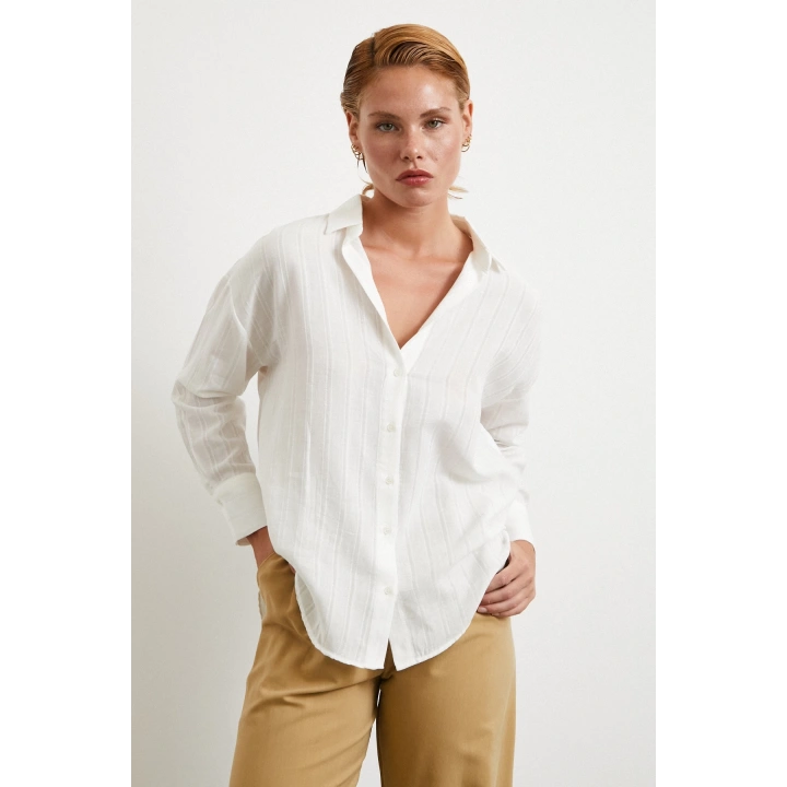 Çizgili Pamuk Gömlek Beyaz