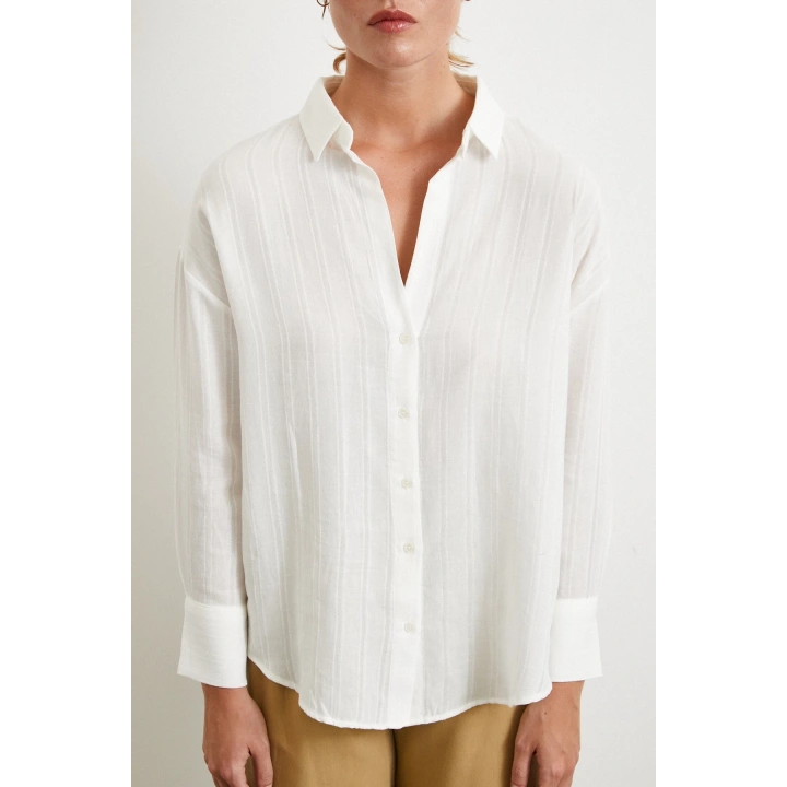 Çizgili Pamuk Gömlek Beyaz