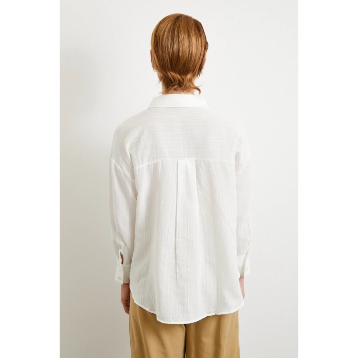 Çizgili Pamuk Gömlek Beyaz