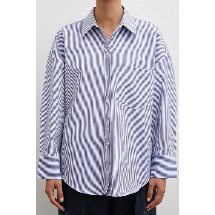 Çizgili Pamuklu Gömlek Lacivert