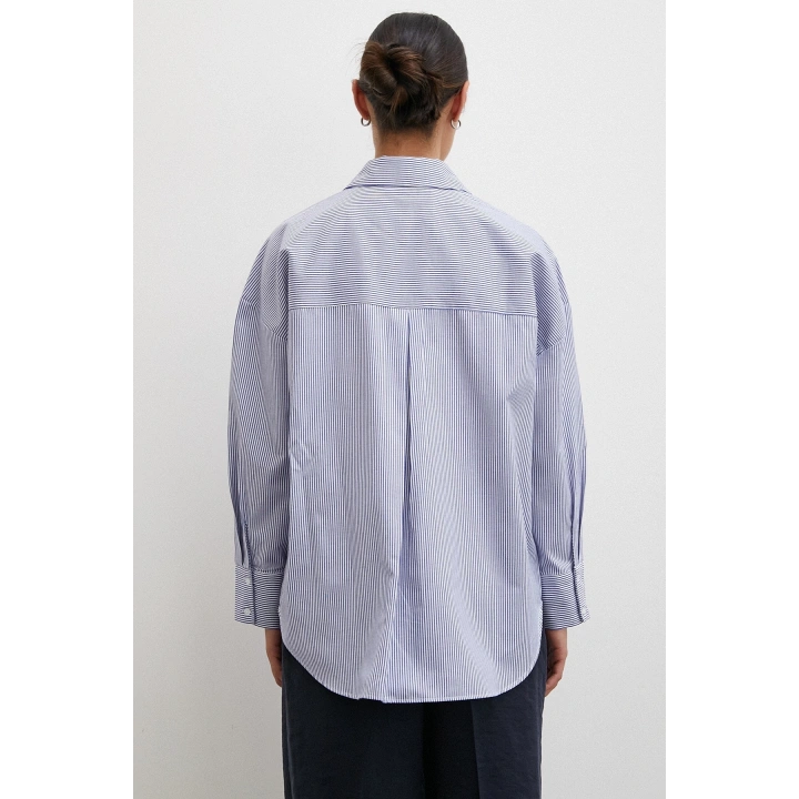 Çizgili Pamuklu Gömlek Lacivert