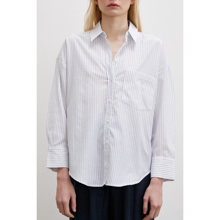 Çizgili Pamuklu Gömlek Mavi