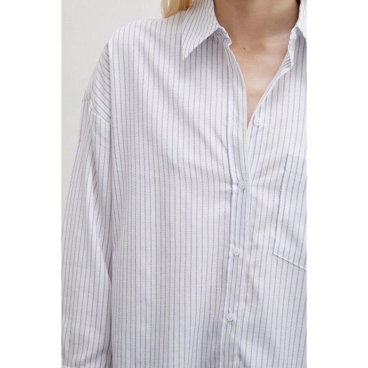 Çizgili Pamuklu Gömlek Mavi