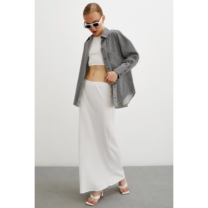 Çizgili Pamuklu Gömlek Siyah