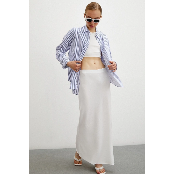 Çizgili Poplin Gömlek Mavi