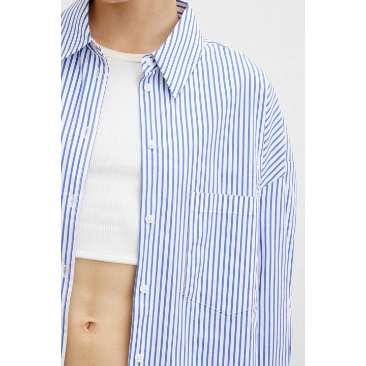 Çizgili Poplin Gömlek Mavi