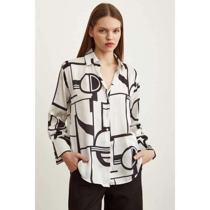 Çizgili Saten Gömlek Kemik