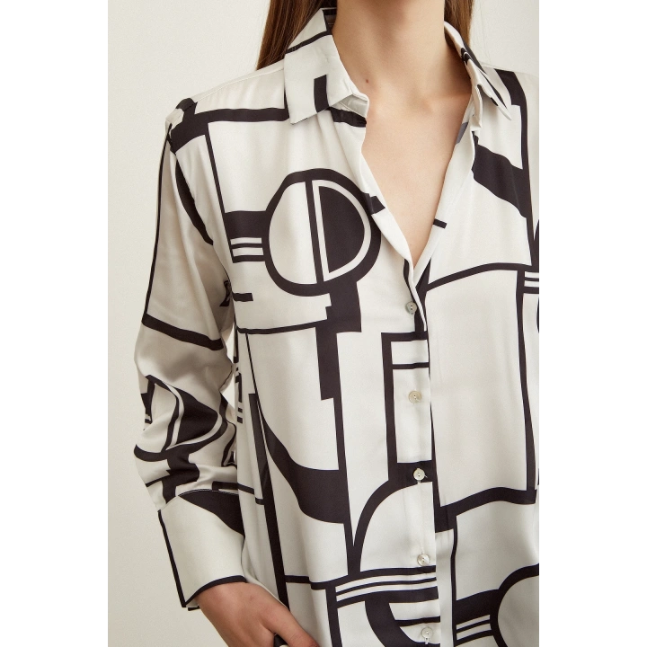 Çizgili Saten Gömlek Kemik