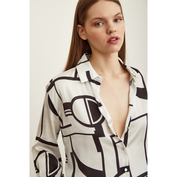 Çizgili Saten Gömlek Kemik