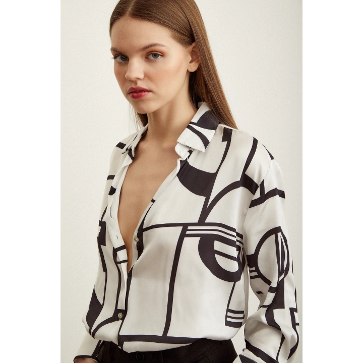 Çizgili Saten Gömlek Kemik