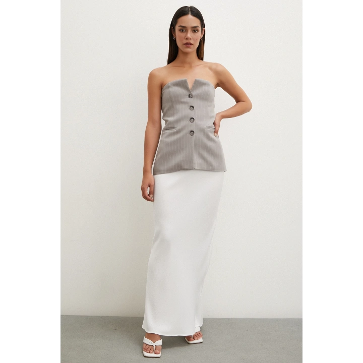 Çizgili Straplez Yelek Taş