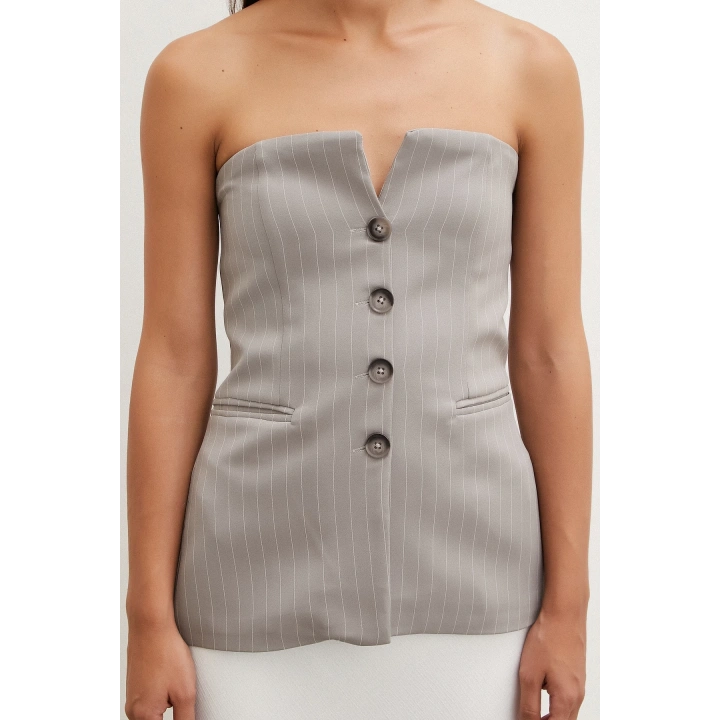 Çizgili Straplez Yelek Taş