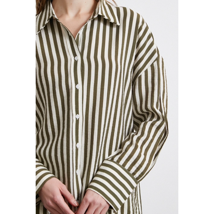 Çizgili T Kol Gömlek Haki