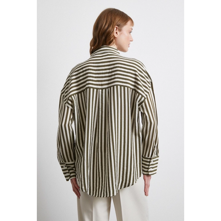 Çizgili T Kol Gömlek Haki