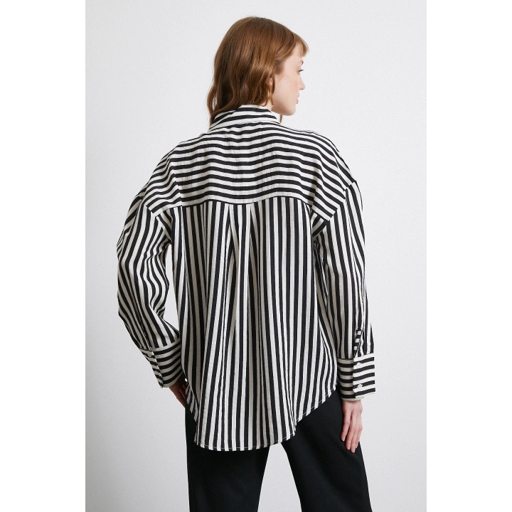 Çizgili T Kol Gömlek Siyah