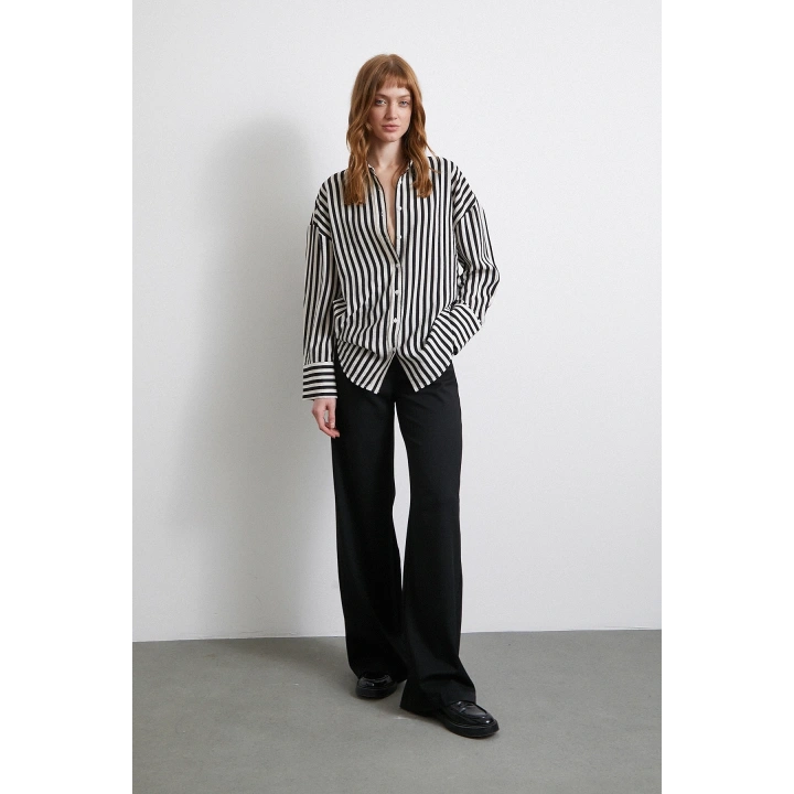 Çizgili T Kol Gömlek Siyah