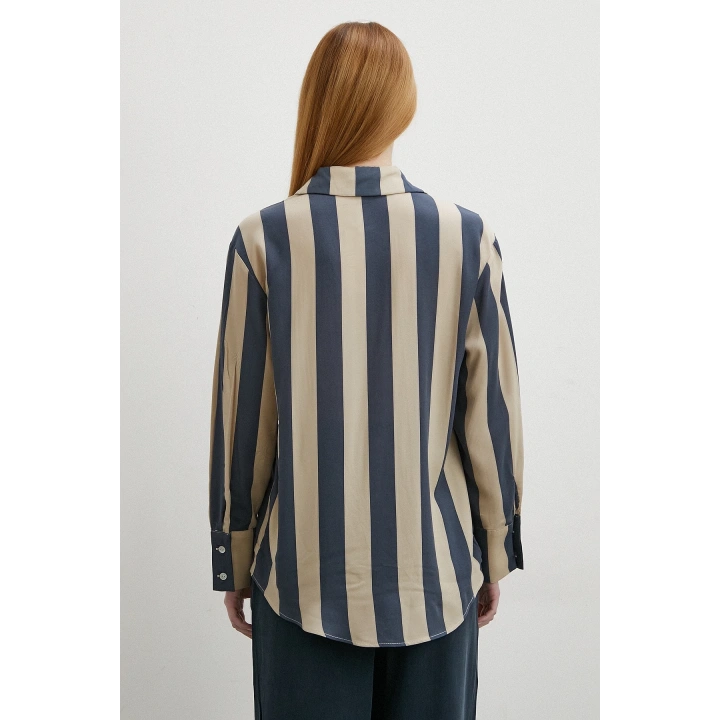 Çizgili Viskon Gömlek Kahve