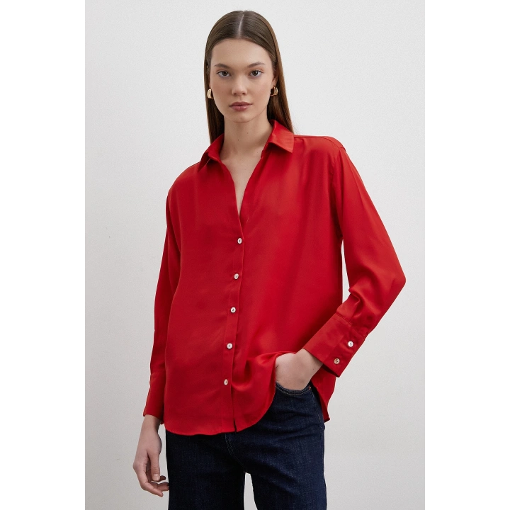 Cupra Saten Gömlek Kırmızı