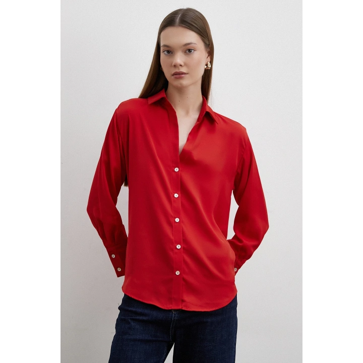 Cupra Saten Gömlek Kırmızı