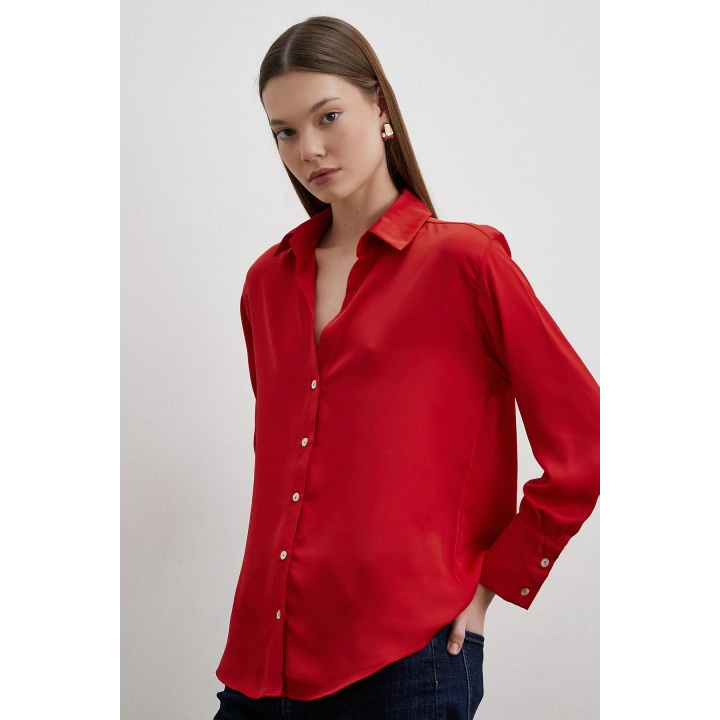 Cupra Saten Gömlek Kırmızı