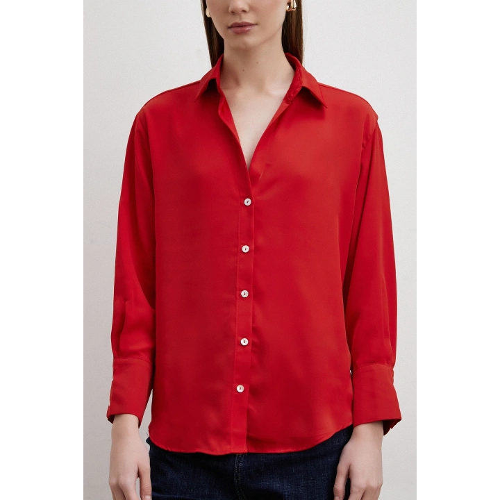Cupra Saten Gömlek Kırmızı
