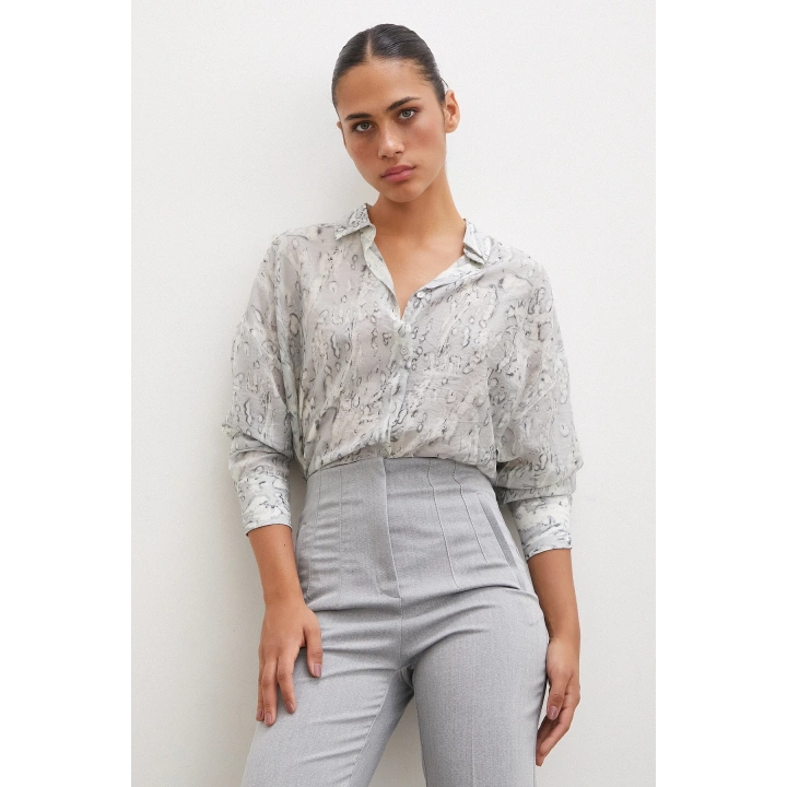 Damla Desenli Gömlek Gri
