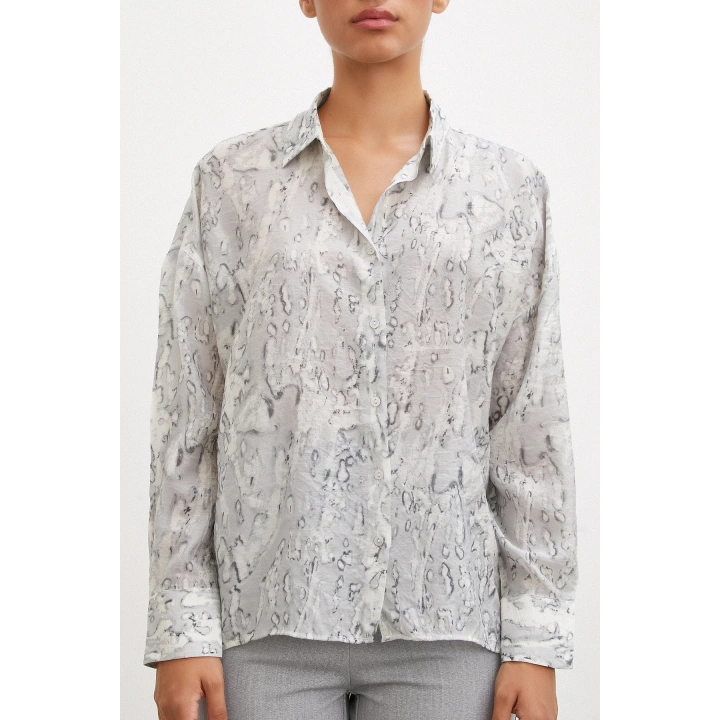 Damla Desenli Gömlek Gri