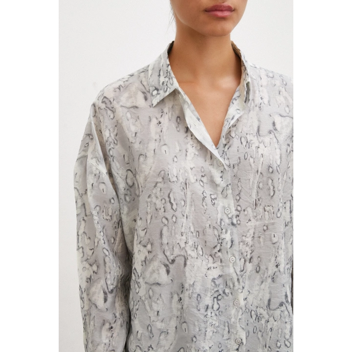 Damla Desenli Gömlek Gri