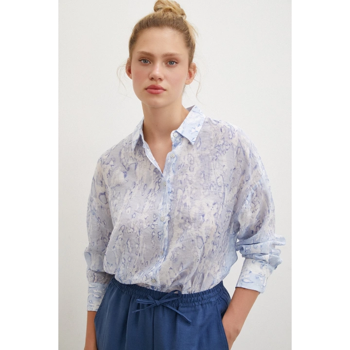 Damla Desenli Gömlek Mavi