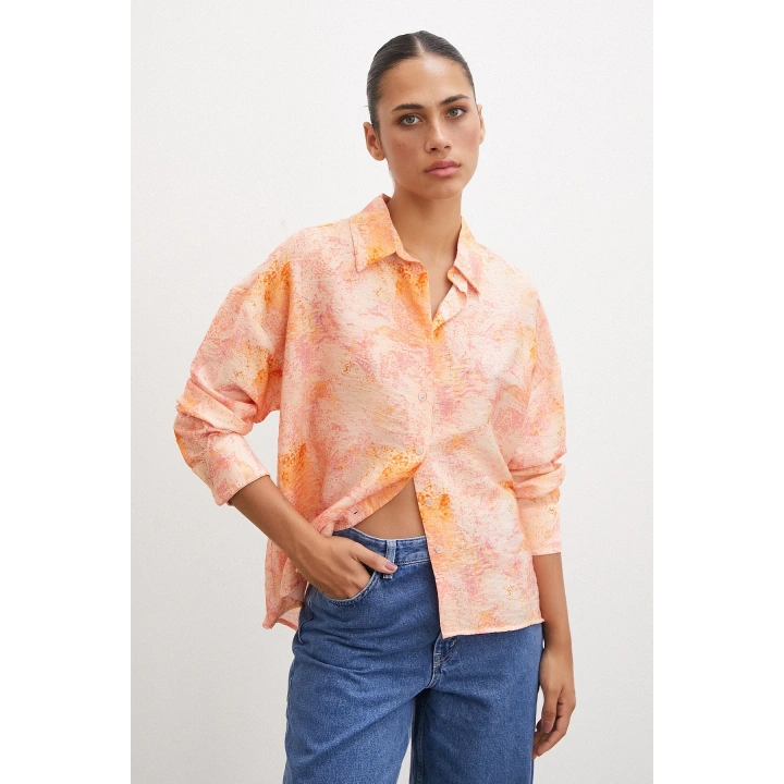 Damla Desenli Modal Gömlek Oranj