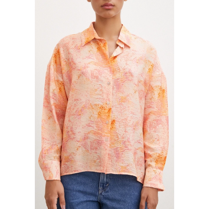 Damla Desenli Modal Gömlek Oranj