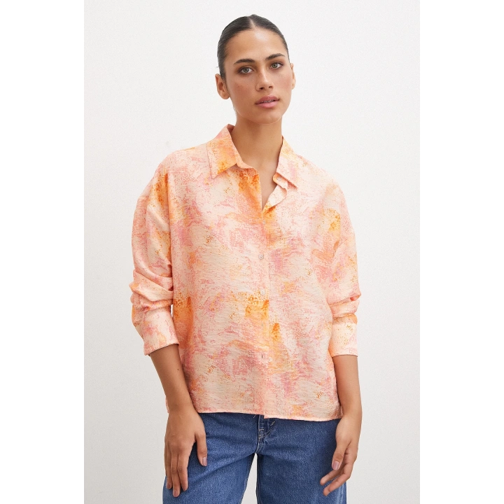 Damla Desenli Modal Gömlek Oranj