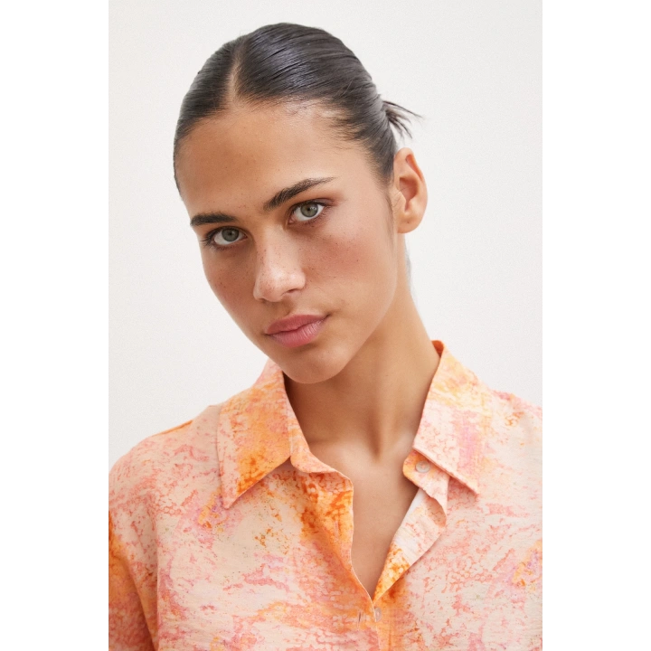 Damla Desenli Modal Gömlek Oranj