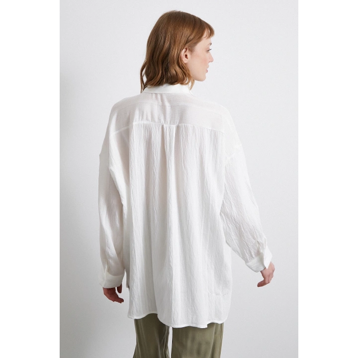 Dantel Detaylı Transparan Pamuklu Gömlek Beyaz