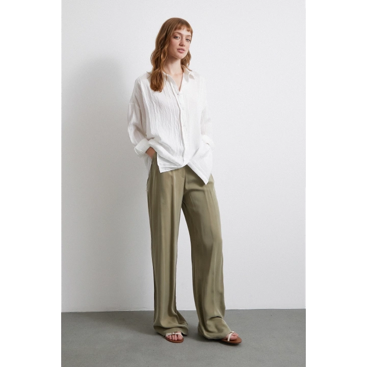 Dantel Detaylı Transparan Pamuklu Gömlek Beyaz